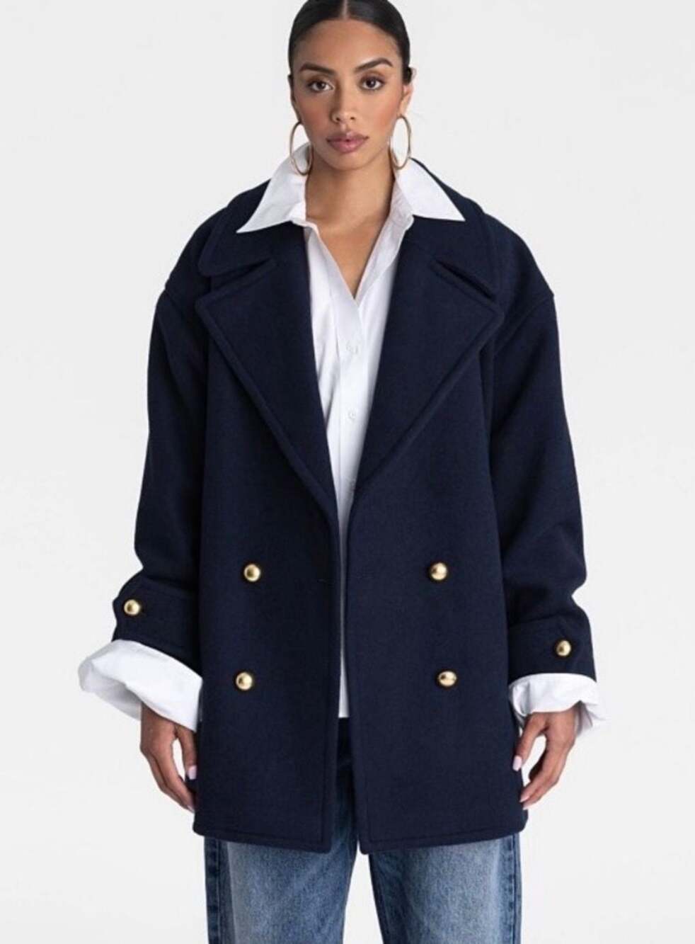 KBB by KAHLANA Navy Double-Breasted Peacoat with Gold Buttons